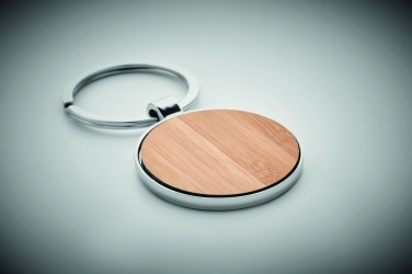 Logo trade promotional gifts picture of: Round key ring metal bamboo Dobele