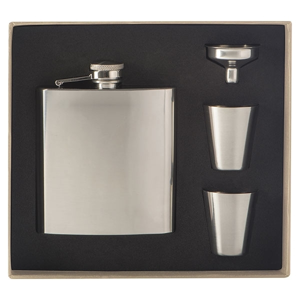 Logotrade promotional giveaway image of: Hip flask with 2 shot glasses SANDVIKEN 170 ml