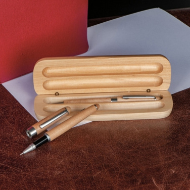 Logo trade promotional merchandise photo of: Wooden writing set ballpen and roller INDIANAPOLIS