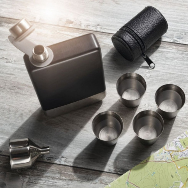 Logo trade promotional giveaways picture of: Hip flask set TAHAT Schwarzwolf