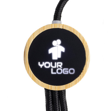 Logo trade promotional item photo of: 3-in-1 cable with elighted logo in a wooden casing, LH-ZMU06