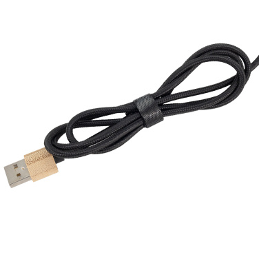 Logo trade corporate gifts picture of: 3-in-1 cable with elighted logo in a wooden casing, LH-ZMU06