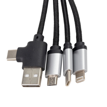 Logo trade advertising products image of: 4-in-1 cable with elighted logo in a wooden casing, LH-ZMU05