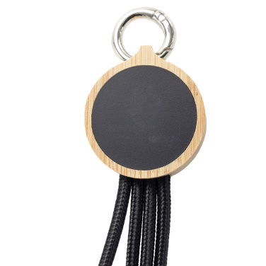 Logo trade promotional product photo of: 4-in-1 cable with elighted logo in a wooden casing, LH-ZMU05