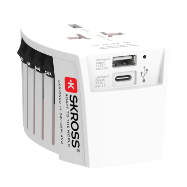 Logo trade promotional merchandise photo of: SKROSS World Travel Adapter MUV 2-pole with USB A and C
