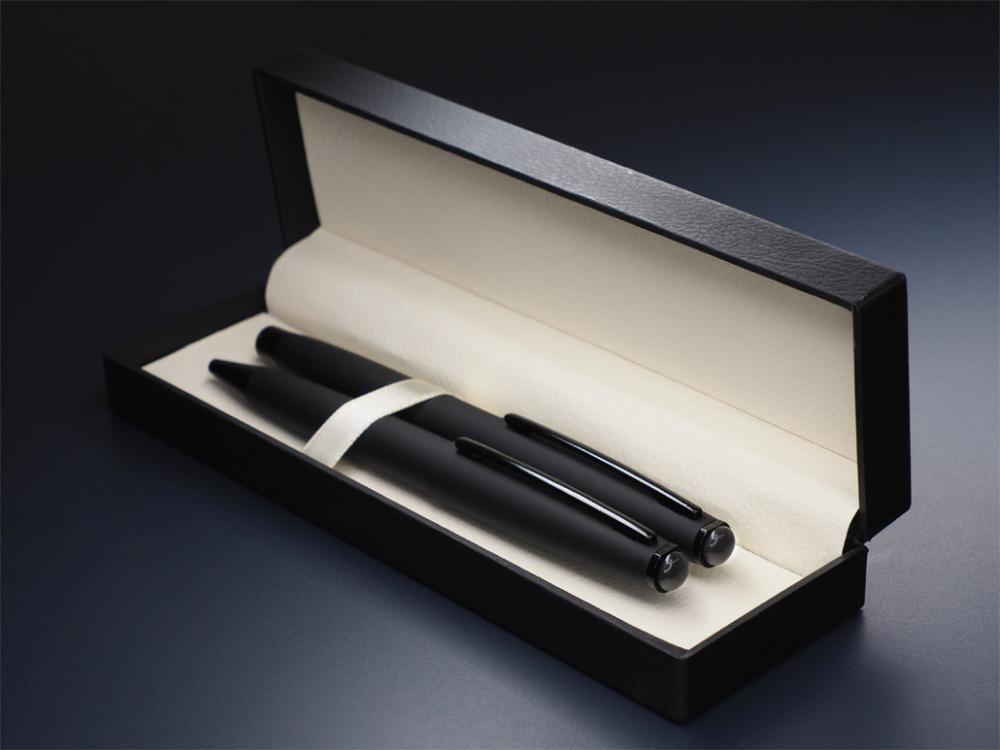 Logo trade promotional merchandise photo of: Obsidian stone Pen set 1290036