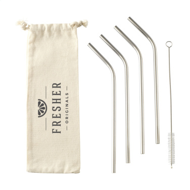 Logotrade promotional gift image of: ECO RVS 4 pieces ECO Straw Set stainless-steel straws