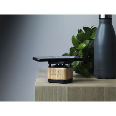Logotrade promotional product picture of: Bamboo Block Speaker with wireless charger