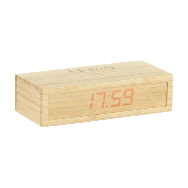 Logo trade promotional merchandise picture of: Bamboo Alarm Clock with Wireless Charger