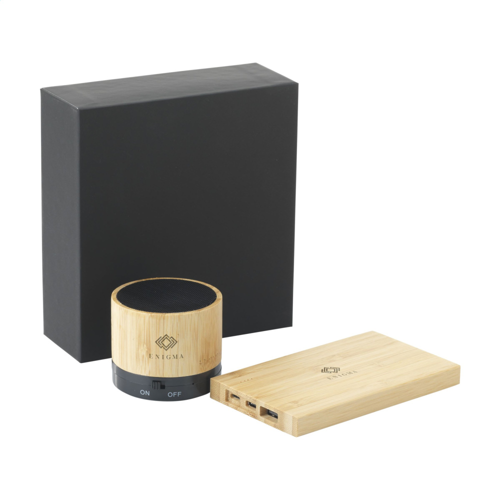 Logo trade promotional products image of: PowerBox Bamboo gift set