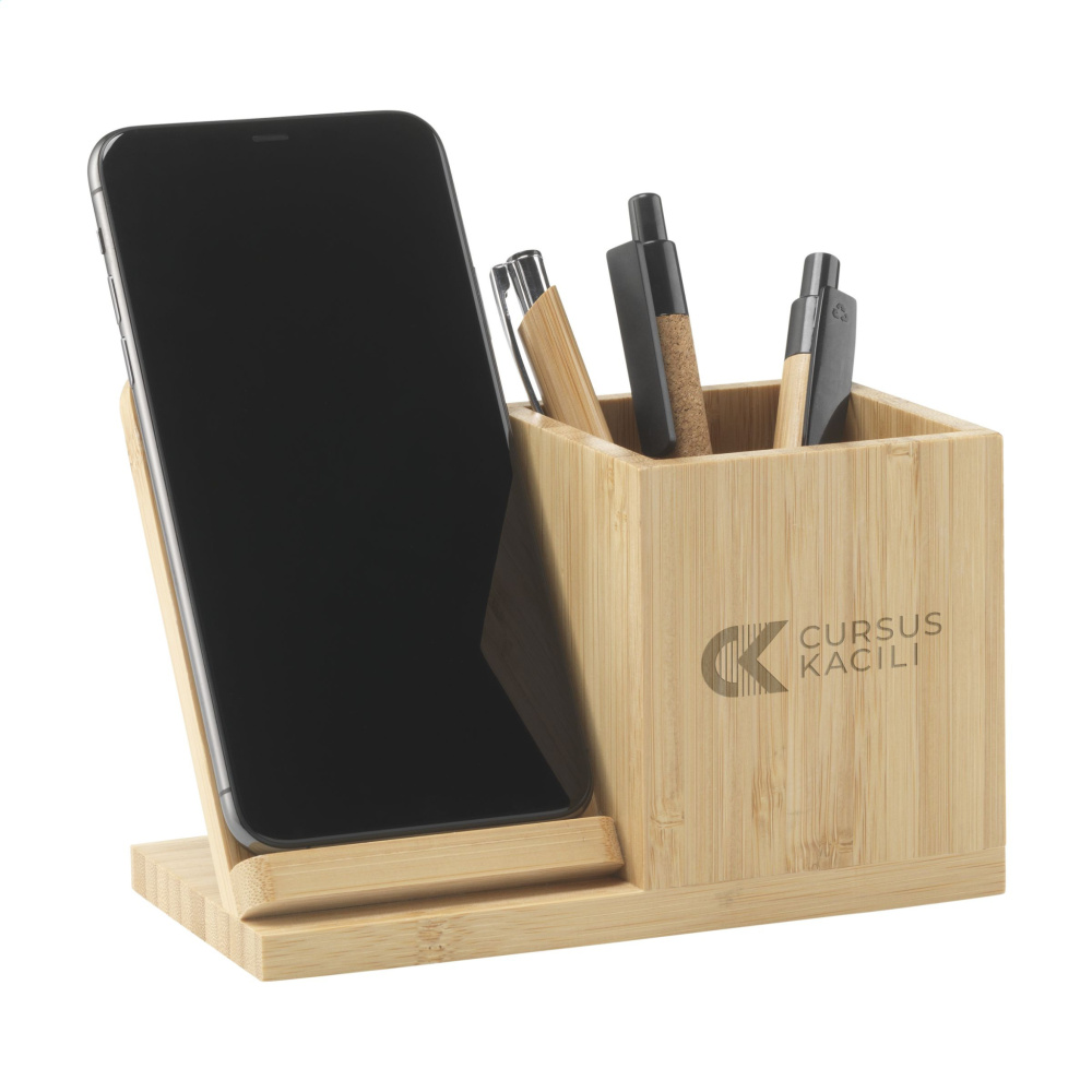 Logo trade corporate gifts picture of: Bamboo Boss 15W charger/pen holder