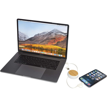 Logotrade advertising product image of: Chechia 5-in-1 recycled plastic 100 cm retractable data sync and 45W fast charge cable