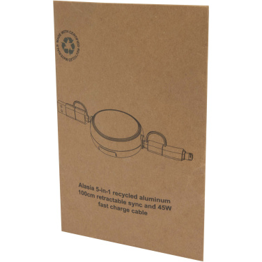 Logotrade promotional giveaways photo of: Alasia 5-in-1 100 cm recycled plastic and aluminium retractable data sync and 45W fast charge cable