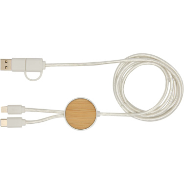 Logo trade corporate gift photo of: Chechia 5-in-1 recycled plastic 150 cm data sync and 27W fast charge cable with bamboo details