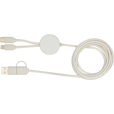 Logo trade promotional giveaways picture of: Chechia 5-in-1 recycled plastic 150 cm data sync and 27W fast charge cable with bamboo details