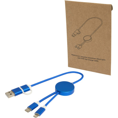 Logo trade advertising products picture of: Alasia 5-in-1 recycled aluminium and plastic 30 cm data sync and 27W fast charge cable