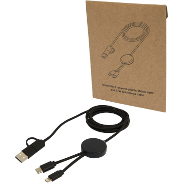 Logotrade promotional product image of: Citala 5-in-1 recycled plastic 150 cm data sync and 27W fast charge cable