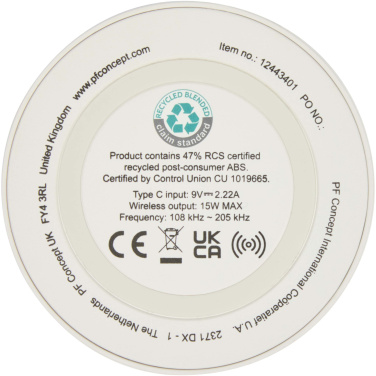 Logo trade advertising products picture of: Freal 15W recycled plastic wireless charging pad