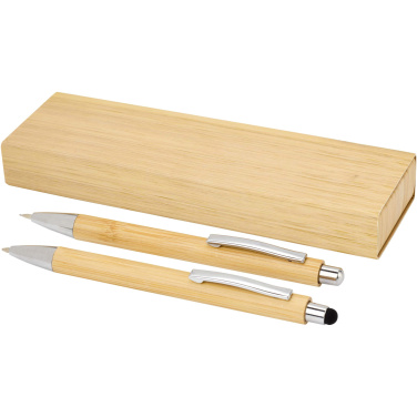 Logotrade promotional merchandise picture of: Oblys bamboo ballpoint pen and mechanical pencil set (black ink)