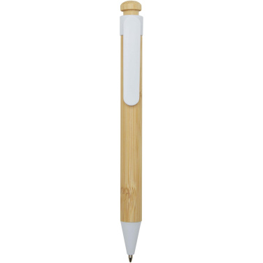 Logo trade promotional merchandise picture of: Rattan bamboo and recycled plastic ballpoint pen (black ink)