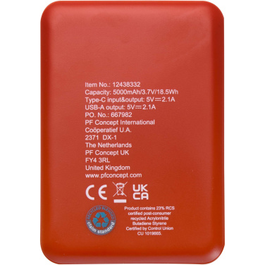 Logo trade promotional products image of: Asama 5000 mAh Type-C recycled plastic power bank
