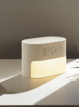 Logo trade corporate gifts image of: LumaRise RCS reycled plastic white noise alarm clock