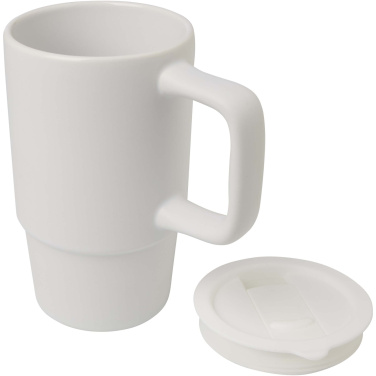 Logo trade advertising product photo of: Carter 450 ml ceramic mug with plastic lid