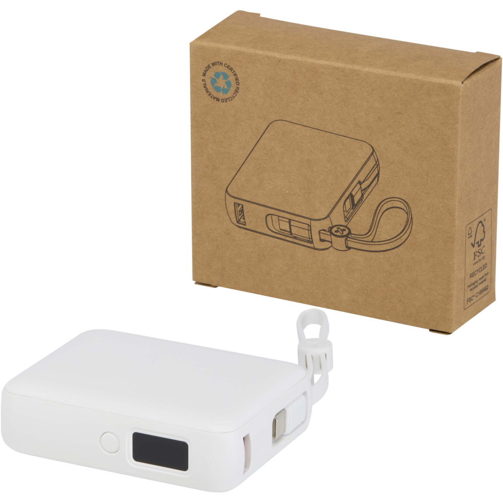 Logo trade promotional merchandise image of: Acrux 10.000 mAh 35W tablet power bank with built in Type-C cable - made from recycled plastic