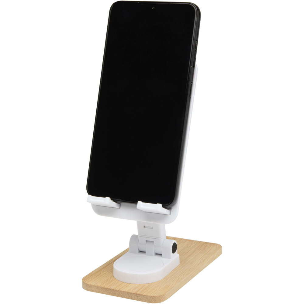 Logo trade promotional gift photo of: Alfirk recycled plastic foldeable desk phone stand with bamboo details