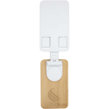 Logo trade advertising products image of: Alfirk recycled plastic foldeable desk phone stand with bamboo details