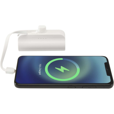 Logo trade advertising product photo of: Alnair 5000 mAh 10W recycled plastic Type-C power bank with built-in flip stand and 2-in-1 cable
