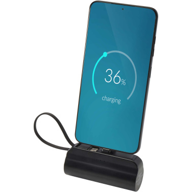 Logotrade advertising product picture of: Alnair 5000 mAh 10W recycled plastic Type-C power bank with built-in flip stand and 2-in-1 cable