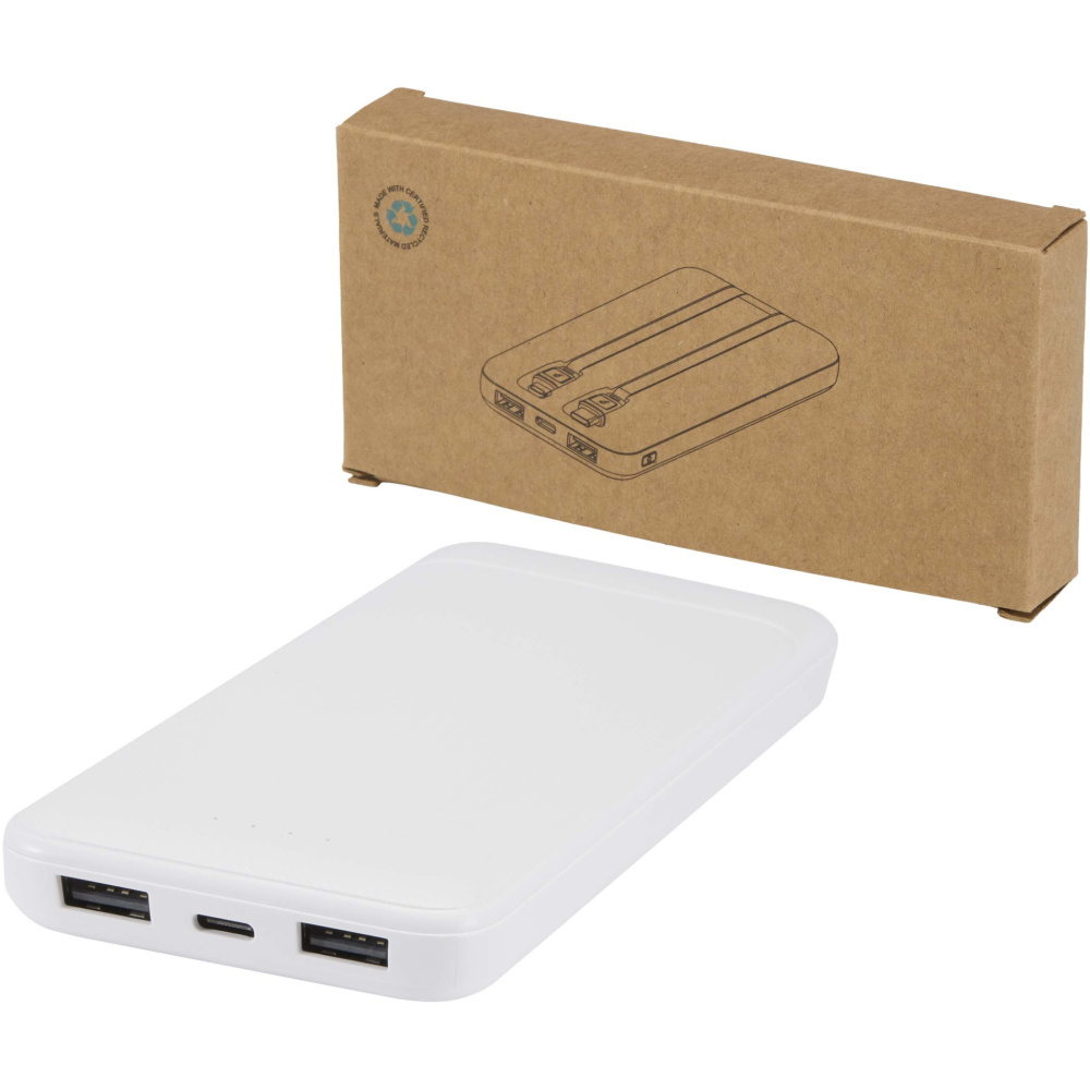 Logo trade advertising products picture of: Adhil 10.000 mAh 10W recycled plastic power bank with 2 built-in cables