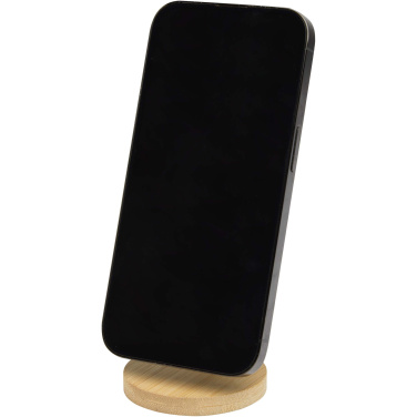 Logo trade business gifts image of: Alcor recycled plastic foldeable magnetic phone stand with bamboo details