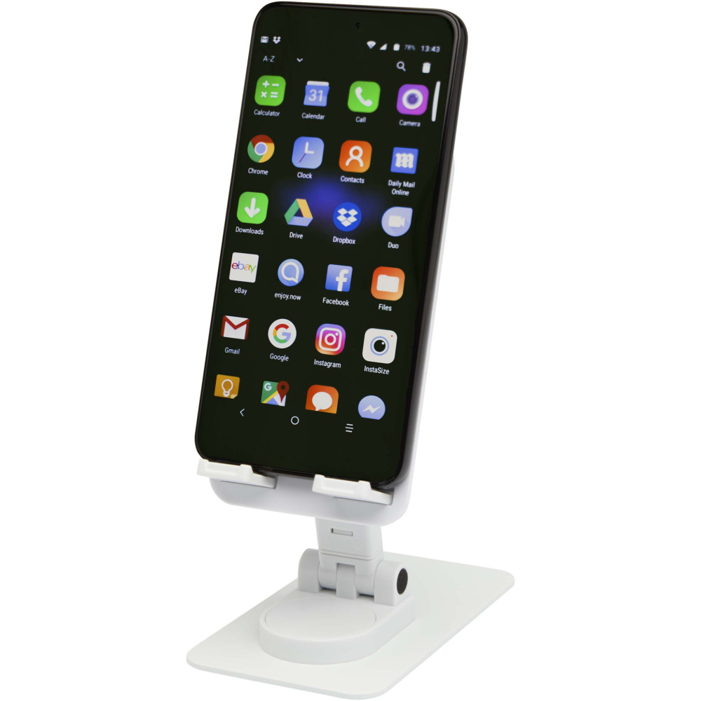 Logo trade business gift photo of: Alhena recycled plastic foldeable phone holder with metal desk stand
