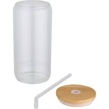 Logo trade advertising products image of: Mirage 500 ml single-walled borosilicate glass jar with bamboo lid