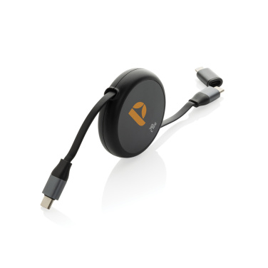 Logo trade corporate gifts image of: Terra RCS recycled aluminium retractable 240W 2-in-1 cable