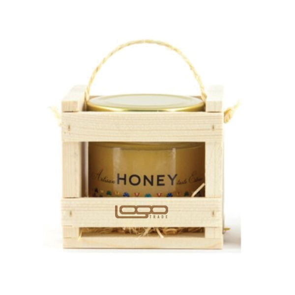 Logotrade promotional giveaways photo of: ##Flower honey in a wooden box, 300 ml with custom design