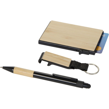 Logotrade business gift image of: Minka RCS recycled aluminium ballpoint pen, keychain and RFID card holder gift set