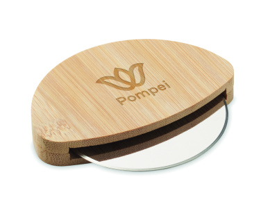 Logo trade promotional items image of: Round bamboo pizza cutter