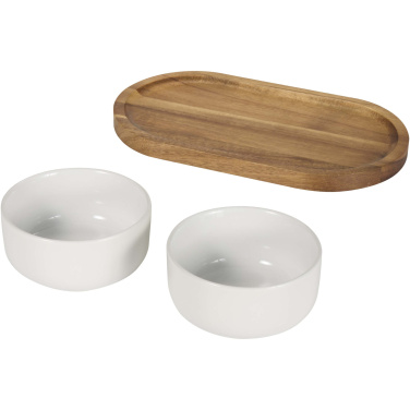 Logo trade advertising products image of: Noa wooden tray and ceramic serving bowls set