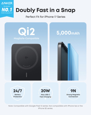 Logo trade promotional item photo of: Anker Nano Wireless Power Bank 5K 15W MagGo slim Qi 2.0