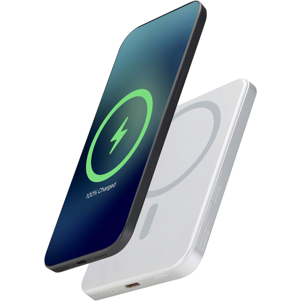 Logotrade promotional item image of: Avis 5000 mAh RCS recycled aluminium magnetic power bank 