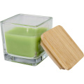Ambra square glass candle with bamboo lid, Oasis Green