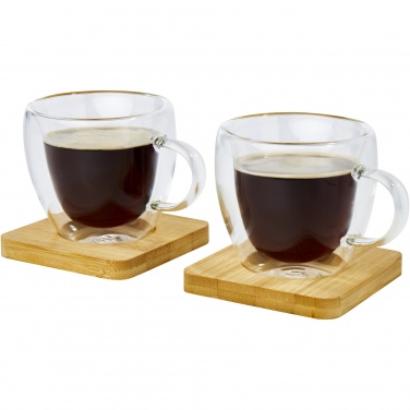 Logotrade firmakingid pilt: Manti 2-osaline 100 ml topeltseinaga klaasist tass bambusest alusega 