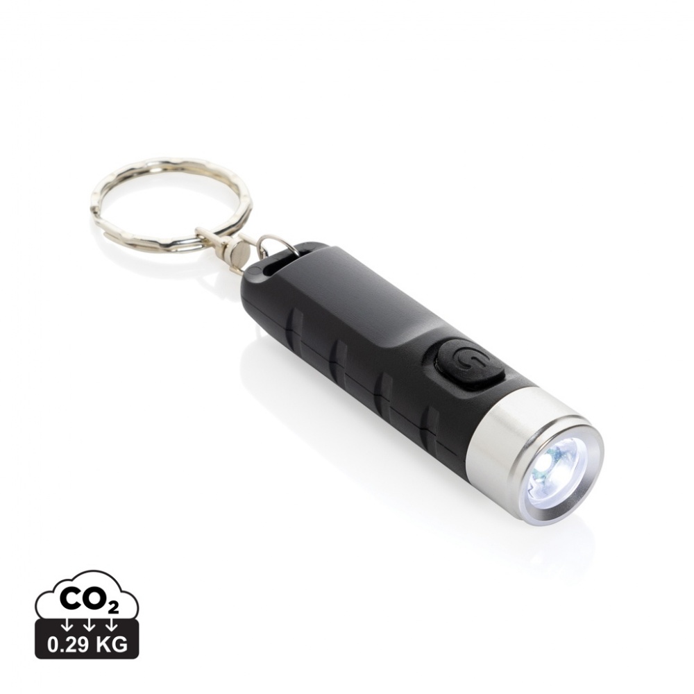 Logotrade ärikingituse foto: Globix RCS taaskasutatud plastist USB taaslaetav võtmehoidja taskulamp
