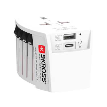 Logo trade reklaamtooted foto: SKROSS World Travel Adapter MUV 2-pooluseline USB A ja C-ga
