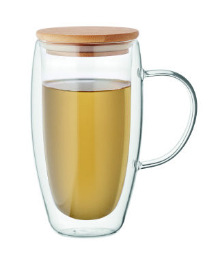 Logotrade reklaamkingituse foto: Topeltseinaga klaasist kruus kaanega 450ml