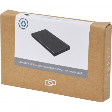 Logo trade mainoslahja ja liikelahja tuotekuva: Connect 5 000 mAh:n varavirtalähde RCS-kierrätetystä alumiinista 