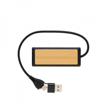 Logo trade mainoslahjat ja liikelahjat kuva: Link RCS kaksoistulo USB-hub kierrätysmuovia ja bambua
